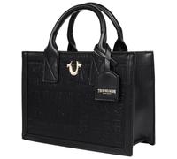 True Religion Unisex's Mega Logo Modern Tote, Structured Everyday Shoulder Bag, Adjustable Crossbody Strap, Spacious Interior, Black