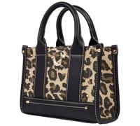 True Religion Unisex's Mini Tote Bag, Small Canvas Carryall with Handles and Inner Pocket for Women, Leopard