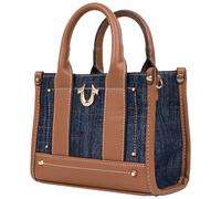 True Religion Unisex's Mini Tote Bag with Logo Strap, Structured Casual Purse with Top Handles and Crossbody Carry, Dark Denim