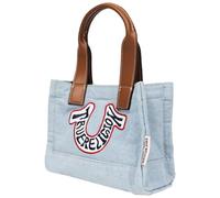 True Religion Unisex's Retro Horseshoe Mini Tote, Embroidered Logo, Adjustable Strap, Silver Hardware Bag, Denim