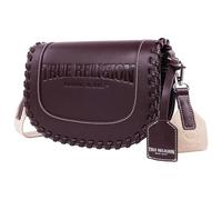 True Religion Unisex's Saddle Bag, Whip Stitch Flap Crossbody Purse with Wide Logo Strap and Magnetic Closure, Wine