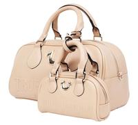 True Religion Unisex's Satchel, Logo Embossed Structured Purse with Matching Mini Bag, Camel