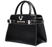 True Religion Unisex's Tote Bag, Buckle Tab Structured Purse with Detachable Strap, Contrast Stitching and Silver Hardware, Black