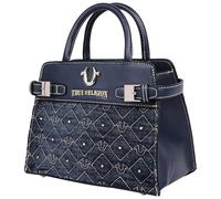 True Religion Unisex's Tote Bag, Studded Purse with Quilted Horseshoe Pattern, Dark Denim