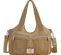 True Religion Unisex's Women's Satchel Bag, Corduroy Crossbody Purse Handbag with Adjustable Shoulder Strap, Camel