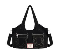 True Religion Unisex's Women's Satchel Bag, Corduroy Crossbody Purse Handbag with Adjustable Shoulder Strap, Black
