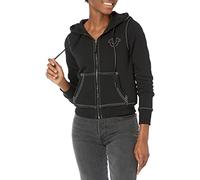 True Religion Women's Big T Classic Zip Hoodie, Jet Black, L