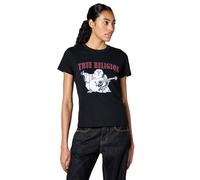 True Religion Women's Buddha Slim Vneck Tee, Jet Black, XL