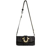 True Religion Women's Crossbody Bag, Mini Adjustable Shoulder Handbag Flap Purse with Logo Strap, Black