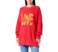 True Religion Women's Destroyed Oversized Love Sweater, red, XS