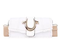 True Religion Women's Flap Bag, Frayed Denim Shoulder Handbag with Horseshoe Logo, White