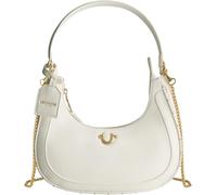 True Religion Women's Hobo Bag, Faux Leather Crescent Handbag with Adjustable Chain Strap, White