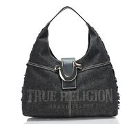 True Religion Women's Hobo Bag, Frayed Denim Handbag Shoulder, Black