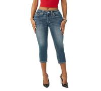 True Religion Women's Jennie Mid Rise Capri Flap Jeans - Stylish Flap Pocket, Blue Radiance, 28