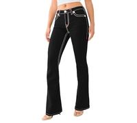 True Religion Women's Joey Jeans Super T Denim Flare Leg Low Rise Flap Jeans for Women, Rinse Black, 32
