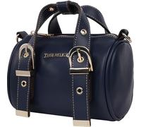 True Religion Women's Metal Plaque Crossbody Bag, Quilted Shoulder Purse with Gold Logo and Adjustable Handbag, Navy