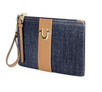 True Religion Women's Mini Wallet, Small Compact Clutch Pouch with Wrist Strap, Dark Denim, One Size