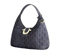 True Religion Women's Quilted Hobo Bag, Large Horseshoe Stitch Shoulder Purse with Gold Hardware, Dark Denim