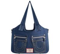 True Religion Women's Satchel Bag Denim Crossbody Purse Handbag with Adjustable Removable Shoulder Strap Blue