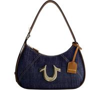 True Religion Women's Shoulder Bag Purse, Hobo Handbag with Adjustable Strap and Metal Horseshoe Logo, Denim
