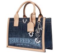 True Religion Women's Tote Bag, Bombe Logo Shoulder Carryall with Horseshoe Hardware and Strap, Dark Denim