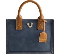 True Religion Women's Tote Bag, Faux Suede Medium Travel Purse Handbag with Adjustable Shoulder Strap and Horseshoe Logo, Blue