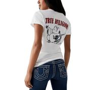 True Religion Women's V-Neck Buddha Logo Tee, Optic White, M