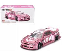 True Scale Miniatures Model Car Compatible with Nissan Skyline GT-R (R34) Kaido Racing Factory V1 Pink 1/64 Diecast Model Car Kaido House KHMG128