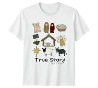 True Story Luke 2:1-20 Nativity Christmas Religion Mens Womens Graphic Tee Unisex Faith Scripture Scene Top 4XL White