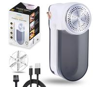True & Tidy LED Rechargeable Fabric Shaver with Light, 6-Leaf Steel Blades, 3-Speed Motor, Digital Display, Lint Remover for Clothes, Furniture & Upholstery (White, Turbo)