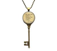 True Wisdom is Knowing That You Know Nothing Key Necklace Quote Inspirational Jewelry Glass Dome Key Necklace，PU377