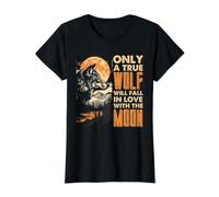 True Wolf Full Moon Love Quote Romantic Wildlife Night Value Graphic T-Shirt, Women, Black, S