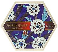 Truede Rose & Lemon Flavour Turkish Delight (250g) - Hand-Made, Dusted Vegan Rose and Lemon Turkish Delight in Hexagonal Wooden Box (Rose & Lemon Flavour)