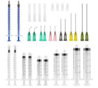 TRUEIN 24 Pcs Colostrum Syringe, 1ml 3ml 5ml 10ml 20ml Plastic Syringe with Needle, 14Ga 15Ga 16Ga 18Ga 20Ga Blunt Needle and Caps, Plastic Liquid Graduated for Scientific Labs