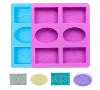 TRUEIN 2pcs Silicone Soap Moulds,6-Cavities Soap Moulds for Soap Making with Lace Pattern,DIY 3D Silicone Soap Mold Oval/Rectangular for Wax Candle Chocolate Cake Pan Biscuit(Blue+Purple