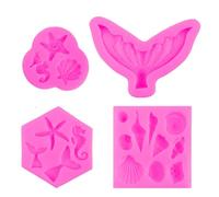 TRUEIN 4 Pcs Marine Themed Silicone Mould, 3D DIY Mermaid Tail Mould, Food Grade Seashell Mould, Reusable Mermaid Tail Baking Molds Fondant Moulds for Chocolate Cupcake Decorations