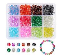 TRUEIN 540 Crackle Glass Beads for Crafts, 6MM Round Crystal Beads with Hole, Colourful Assortment, 12 Colours for Jewellery Making, DIY Craft Decor, Flower Vases