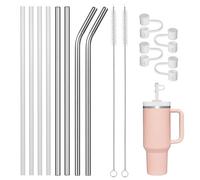 TRUEIN 8 Pcs Reusable Straws for Stanley 40oz Cup, 30cm/11.8in Reusable Metal Drinking Straws with 2 Cleaning Brushes and 4 Straw Covers, Plastic Replacement Straws for Stanley Adventure Tumbler