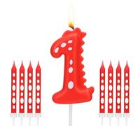 TRUEIN Candles Dinosaur Birthday Number 1, 1 Pcs Birthday Number Candles and 8 Long Tall Candle, 6.8cm/2.68in Candle for Cake Decoration, Dinosaur Numeral Candle for Cake Topper Decorations