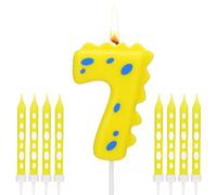 TRUEIN Candles Dinosaur Birthday Number 7, 1 Pcs Birthday Number Candles and 8 Long Tall Candle, 6.8cm/2.68in Candle for Cake Decoration, Dinosaur Numeral Candle for Cake Topper Decorations