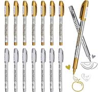 TRUEIN Gold Silver Pens Metallic, 16 Pcs Permanent Metallic Pens, Gold Marker Pen, Gold Silver Pen, for Making Art Card Painting Album DIY Scrapbook