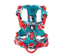Truelove No-Pull No Overhead Contrast-Color Dog Harness, Camo Blue, XL | Reflective, Tropical Leaf Print, Side Release Neck Buckle, Adjustable, For Small Medium Large Dogs, Daily Walking, TLH5653