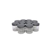 Truenova - Set of 10 x 250ml Small Round Plastic Storage Jars Kitchen/Garage Organisation with Flat Silver Lids