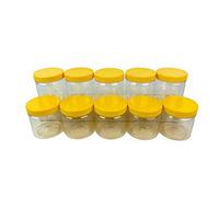 Truenova -Set of 10 x 250ml Small Round Plastic Storage Jars Kitchen/Garage Organisation & Yellow Flat Lids