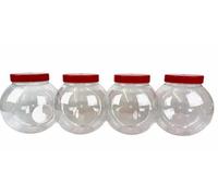 Truenova - Set of 4 x 3.2L Large Spherical Round Plastic Storage Jars Kitchen/Garage Organisation & Large Red Flat Lids