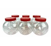 Truenova - Set of 6 x 3.2L Spherical Round Plastic Storage Jars Kitchen/Garage Organisation & Large Red Flat Lids
