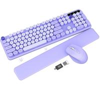 Trueque Wireless Keyboard and Mouse Combo - Purple Round Keycaps, Ergonomic, Full-Size, 2.4GHz USB Wireless, PC, Laptop, Mac, Windows, Linux, Chrome OS