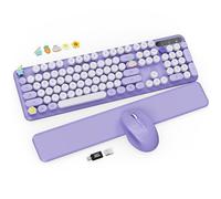 Trueque Wireless Keyboard and Mouse Combo - Purple Round Keycaps, Ergonomic, Full-Size, 2.4GHz USB Wireless, PC, Laptop, Mac, Windows, Linux, Chrome OS