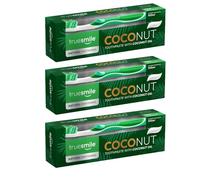 Truesmile Coconut Toothpaste with Coconut Oil and Toothbrush Set with Fluoride, 3 x 100ml Trio Set