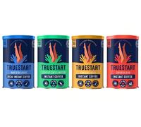 TrueStart Instant Coffee Bundle, 4 Tin Cans, 4 Varieties | Energising Smooth, Super Blend Strong, Bright-Eyed Brazilian & Swiss Water Decaf - Mycotoxin-Free & Antioxidant Rich